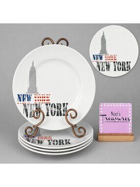 Creative Tops NEW YORK  Iconic Skyline Porcelain 10.5" White Dinner Plates Set 4